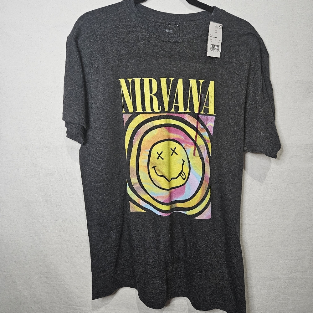NIRVANA Charcoal Tee with Vibrant Graphic